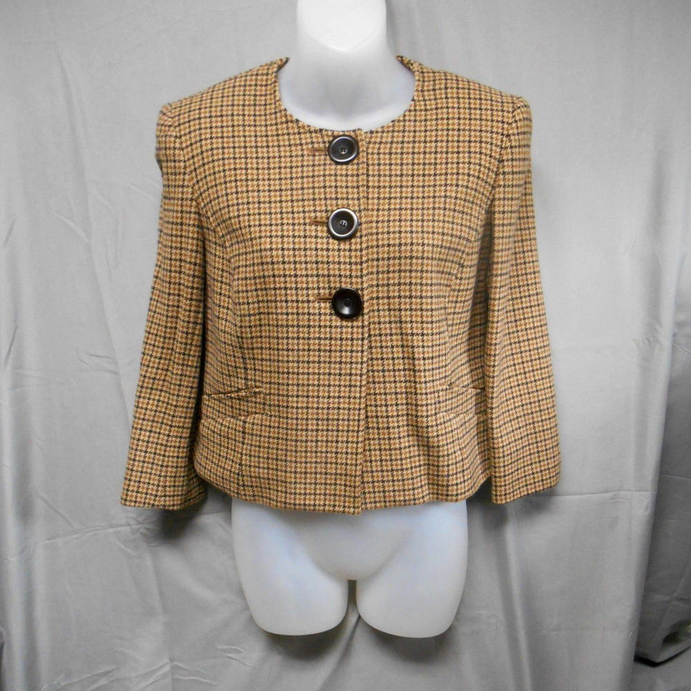 Anne Klein tan black button lambs wool blazer 4